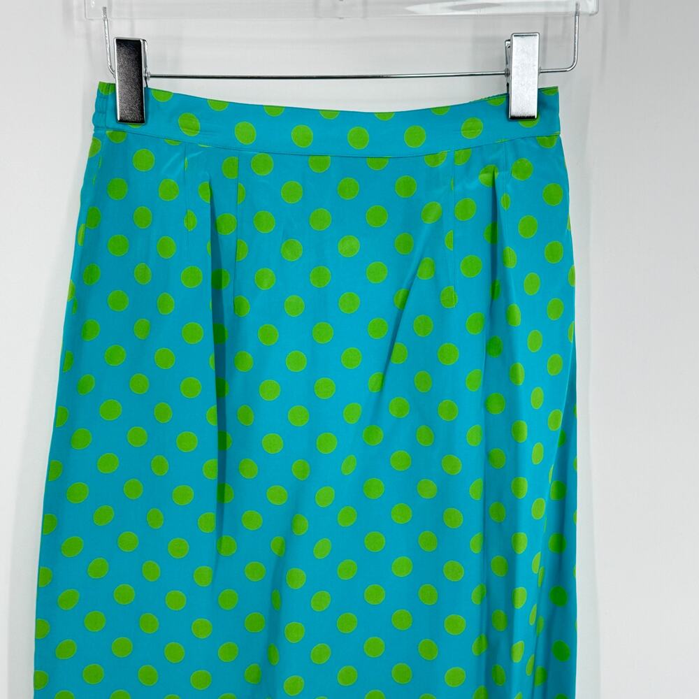 Doncaster skirt women's 8 100% silk pencil polka dot lined blue green career NEW - Picture 2 of 10